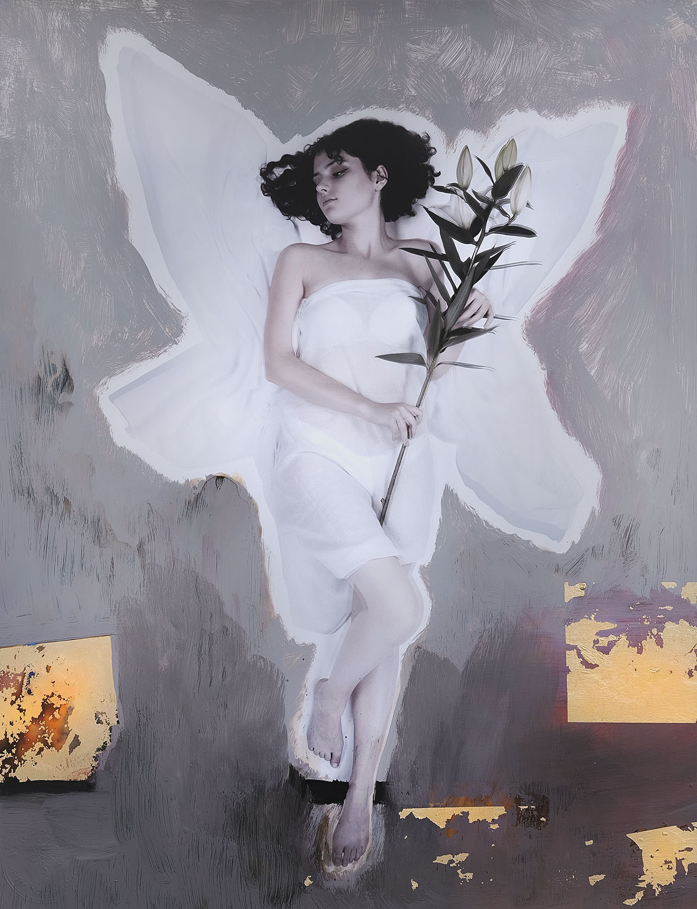 ANGEL Angel, Photographie, rehauts à l'acrylique, feuilles d'or
