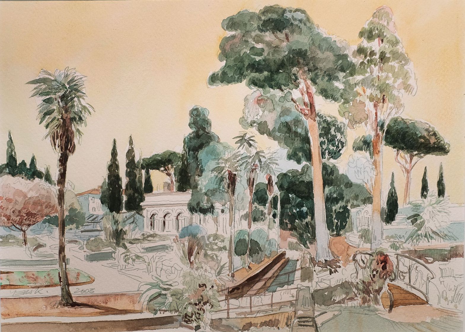 Le jardin des Plantes, Montpellier, Aquarelle Le jardin des Plantes, Montpellier, Aquarelle