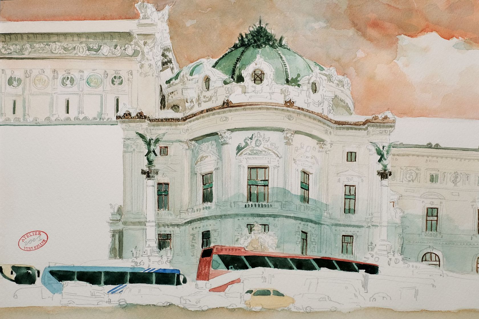 L'Opéra Garnier, Aquarelle, Yers Keller L'Opéra Garnier, Aquarelle, Yers Keller